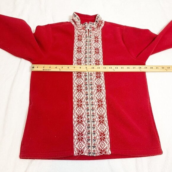 Vintage L.L. Bean red fair isle full zipper mock collar long sleeve cardigan‎ - Picture 7 of 8